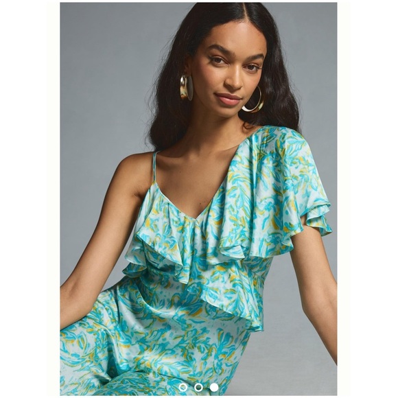 New Anthropologie Corey Lynn Calter Silky Ruffle Wide-Leg Jumpsuit Small Petite - Picture 6 of 6